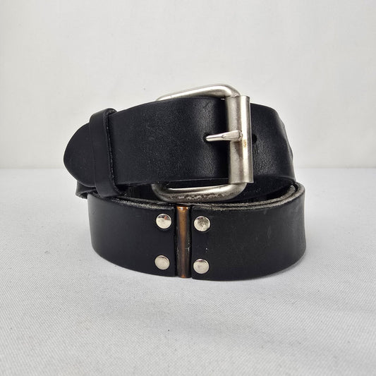 Black Leather Metal Detail Belt Size M/L