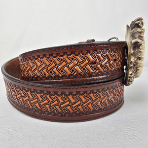 Vintage Carved Antler Big Horn Sheep Western Belt Size 36
