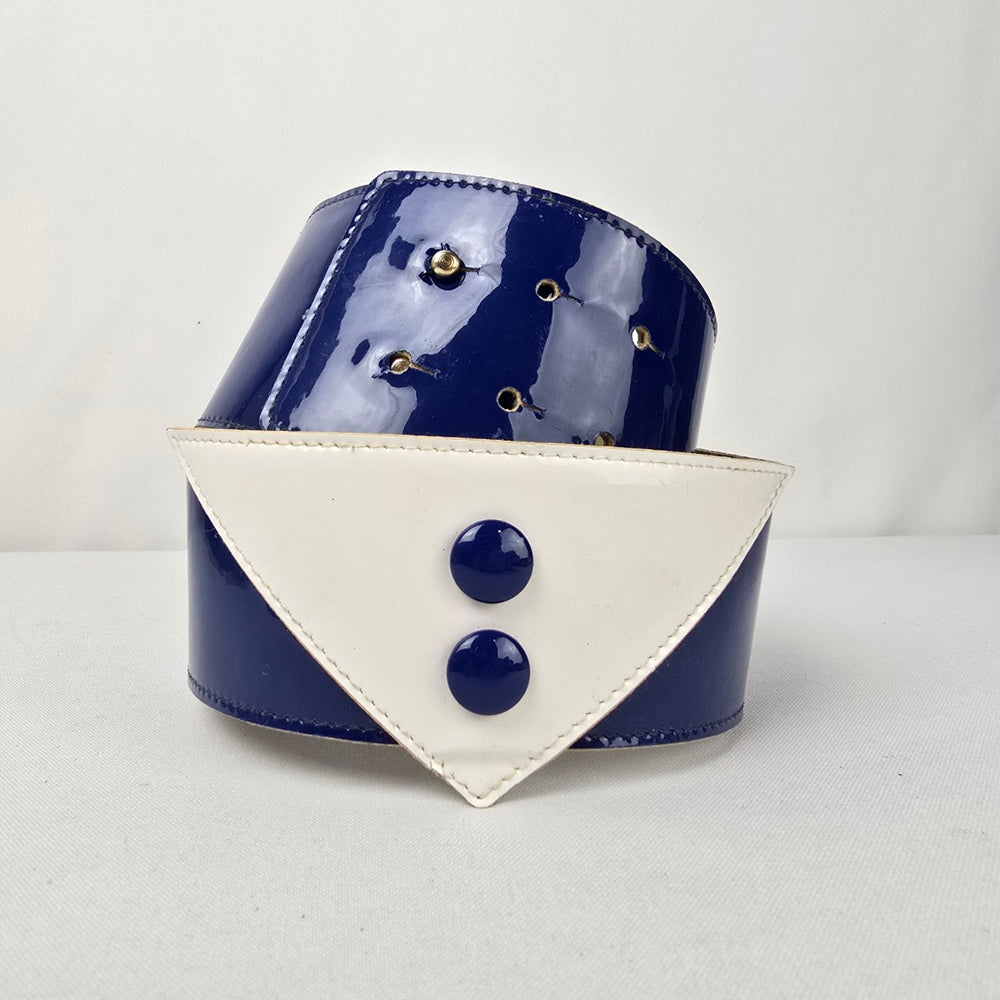 Vintage Emmanuel Blue & White Button Detail Statement Belt Size S/M