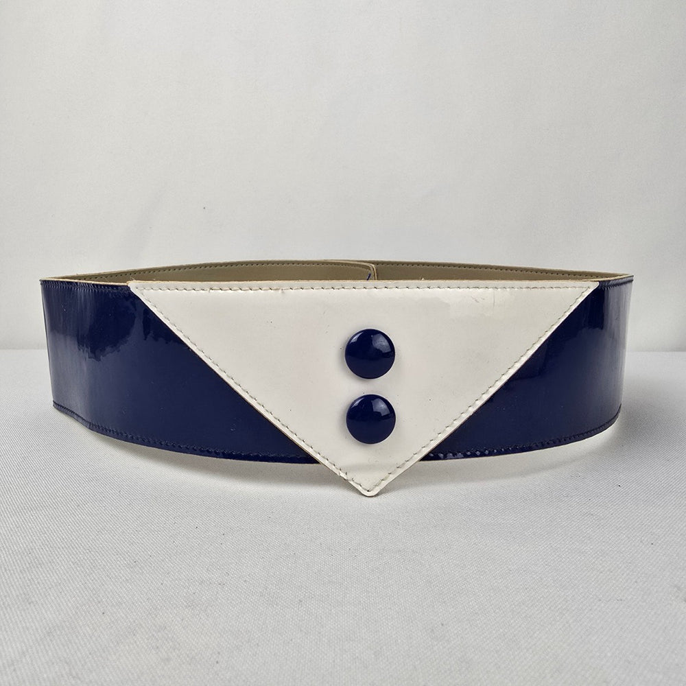 Vintage Emmanuel Blue & White Button Detail Statement Belt Size S/M