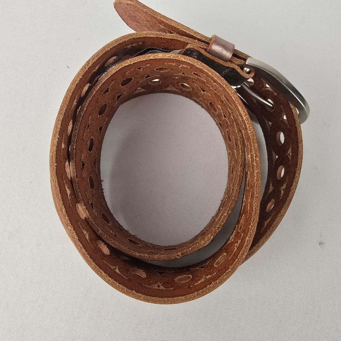 Fossil Silver Leather Cut-out Studded Belt Size M/L