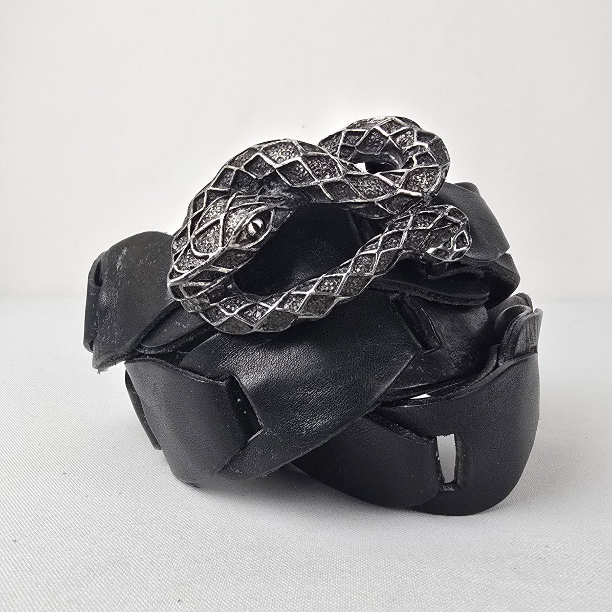 Black Leather Snake Buckle Belt Size M/L