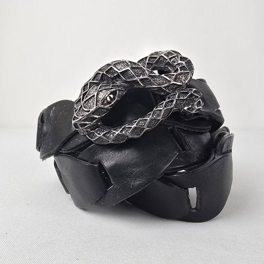 Black Leather Snake Buckle Belt Size M/L
