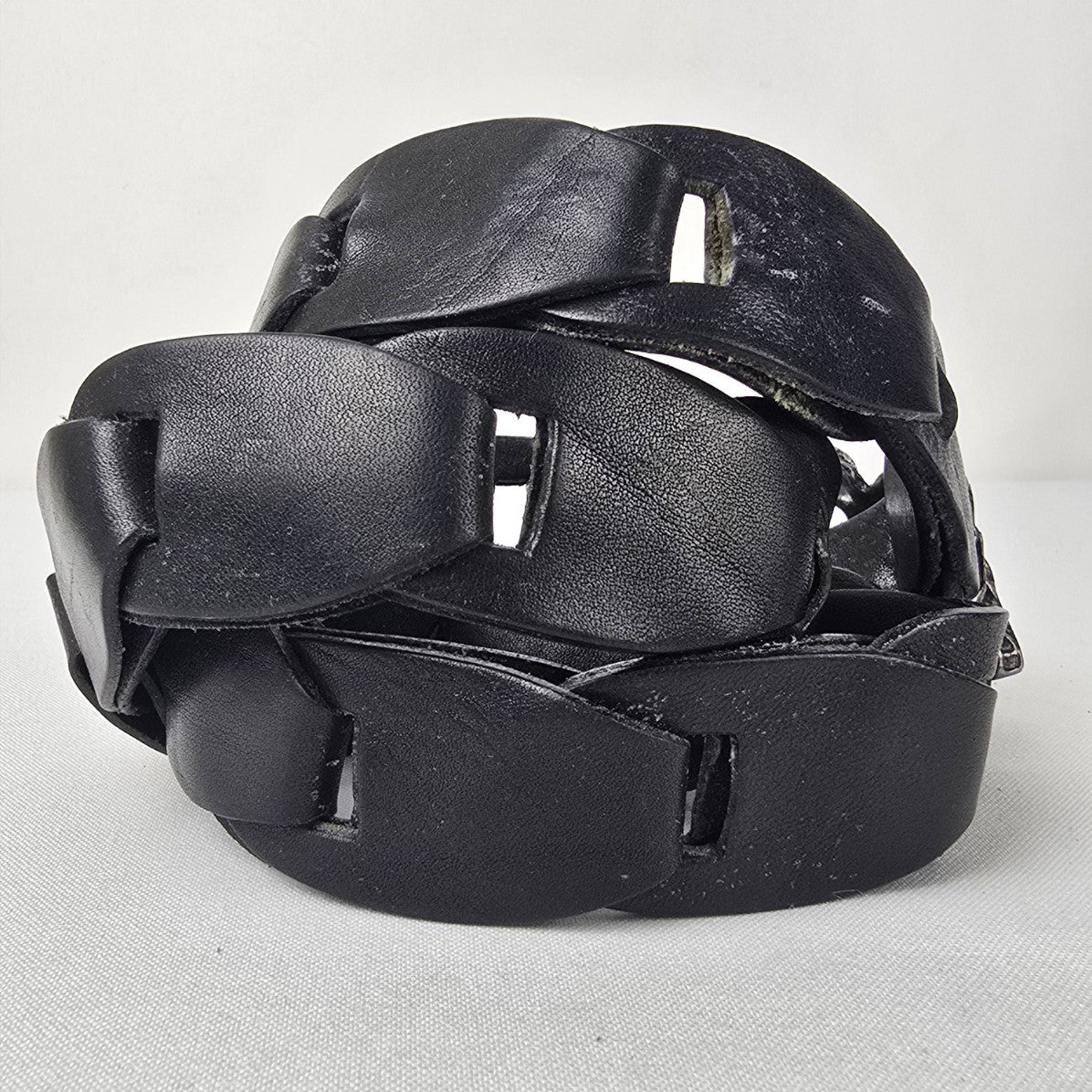 Black Leather Snake Buckle Belt Size M/L