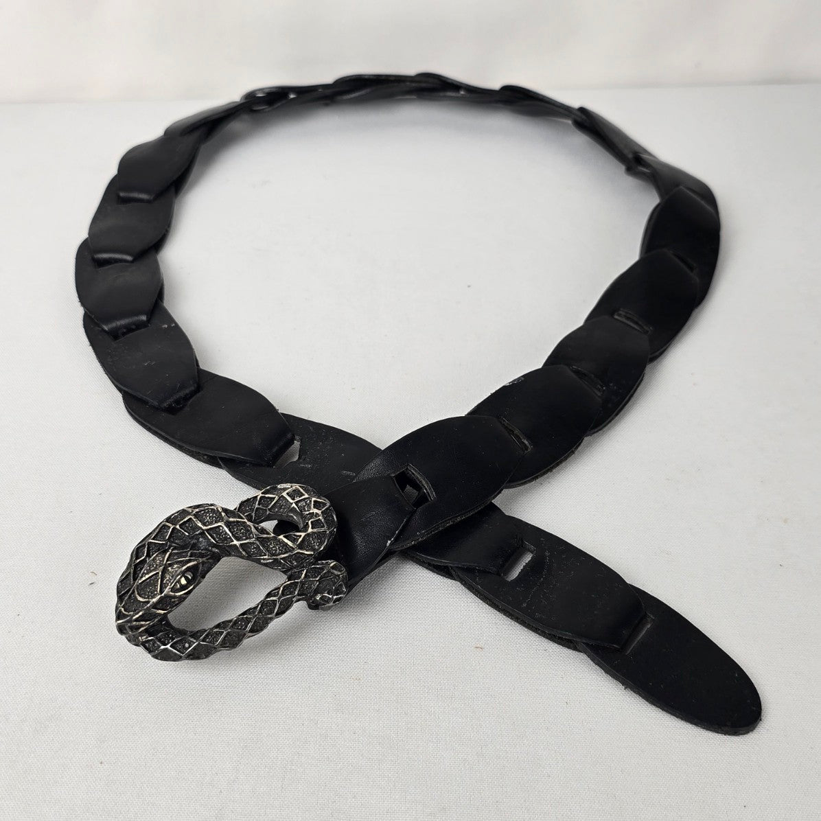 Black Leather Snake Buckle Belt Size M/L