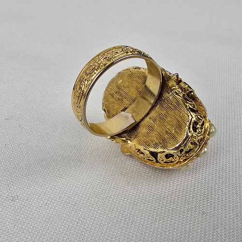 Vintage Gold Tone Pink Stone Secret Compartment Ring Size 8 Adjustable