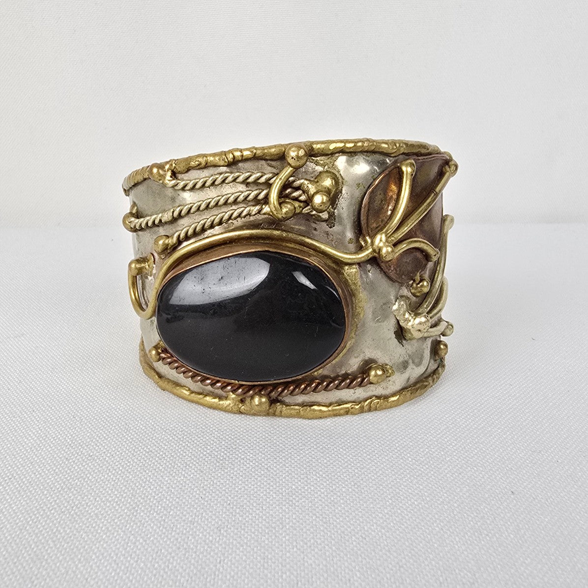 Vintage Silver & Copper Black Stone Statement Bracelet