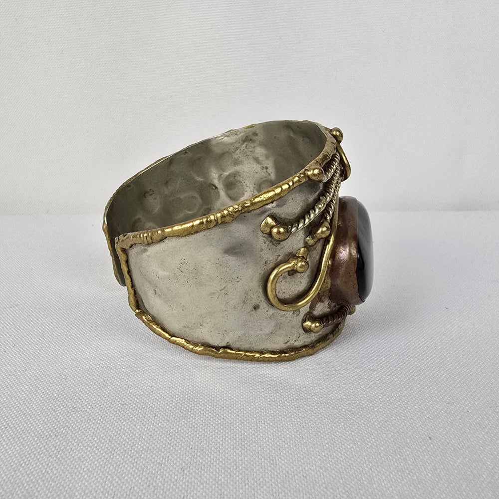 Vintage Silver & Copper Black Stone Statement Bracelet