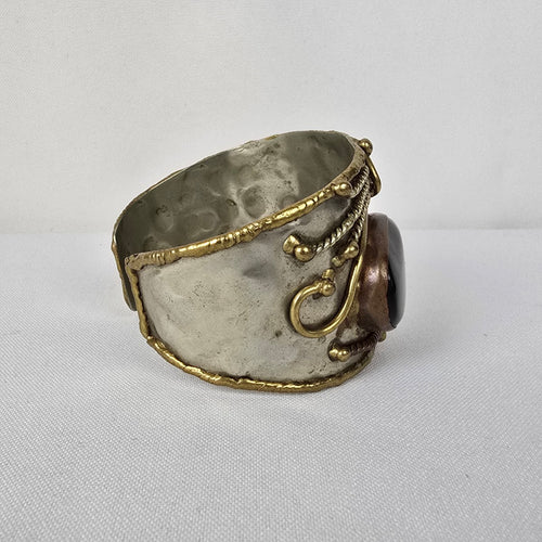 Vintage Silver & Copper Black Stone Statement Bracelet