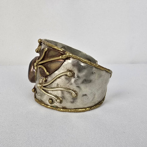 Vintage Silver & Copper Black Stone Statement Bracelet