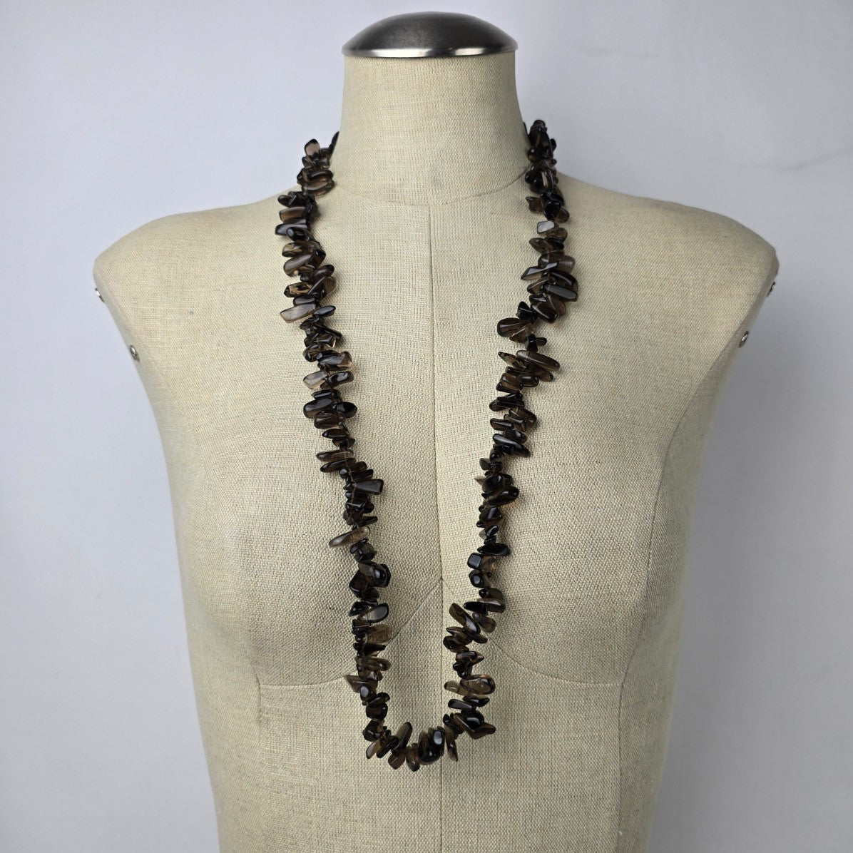 Polished Smoky Quartz Chip Beaded Necklace