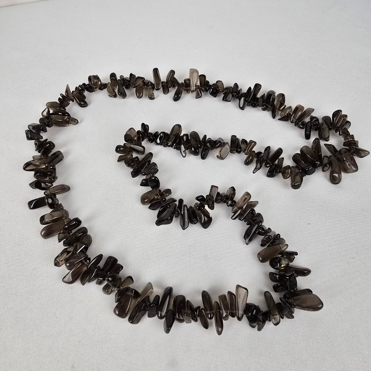 Polished Smoky Quartz Chip Beaded Necklace