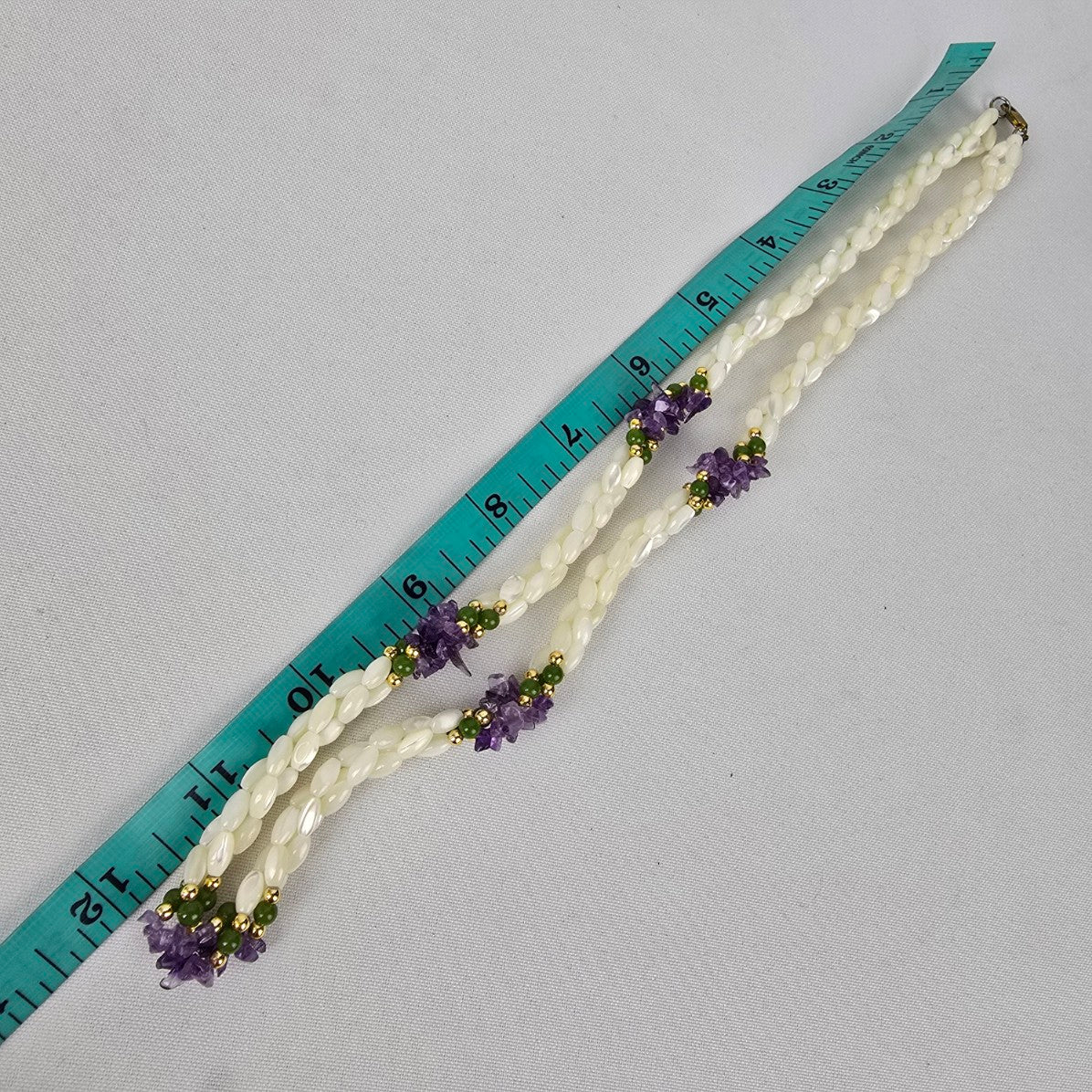 Vintage Rice Bead Mother Of Pearl Amethyst Necklace