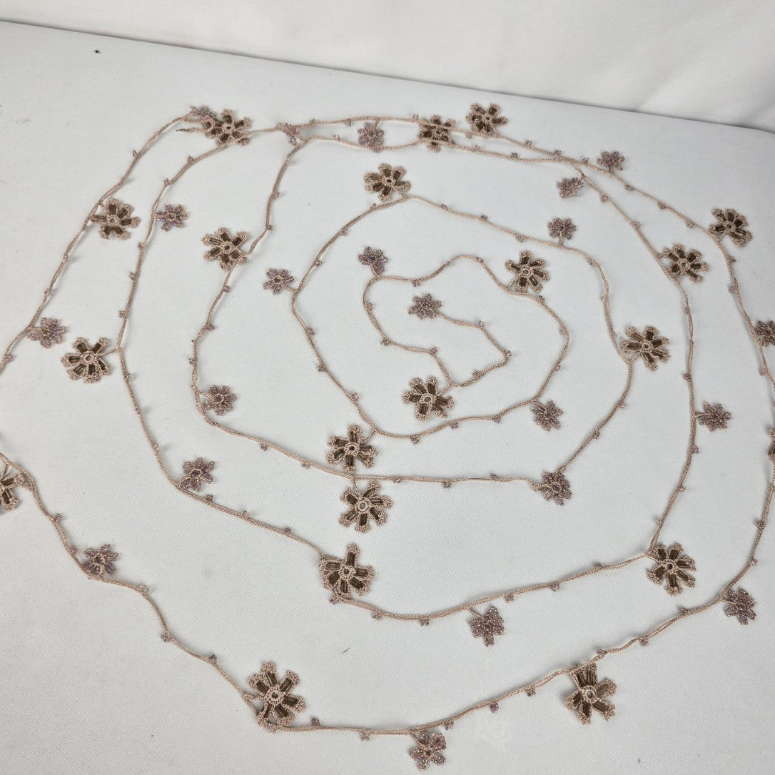 Handmade Crochet Beaded Floral Long Layered Necklace