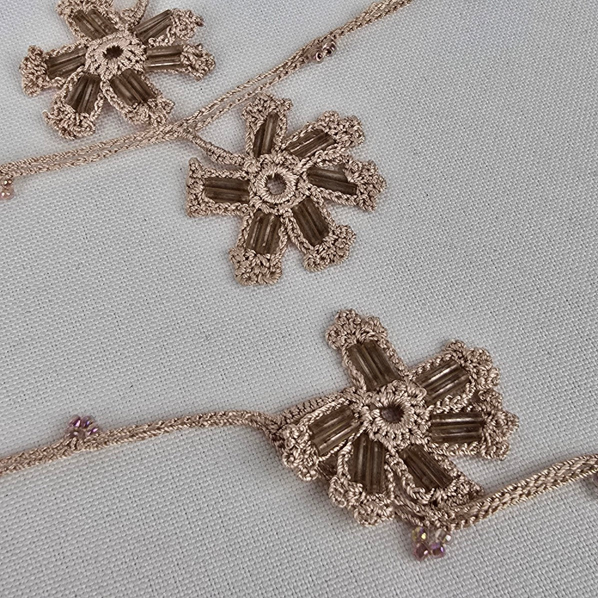 Handmade Crochet Beaded Floral Long Layered Necklace