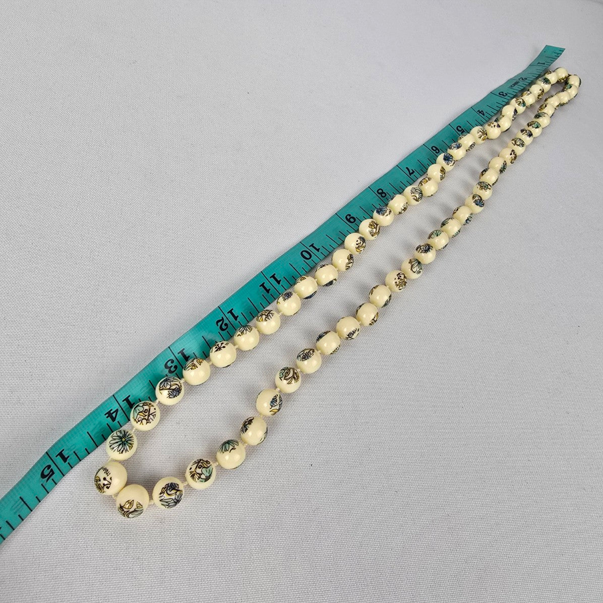 Vintage Creme Fused Beads Blue Flower Necklace