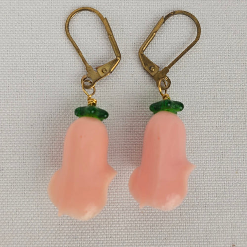 Vintage Pink Glass Rose Bud Drop Earrings