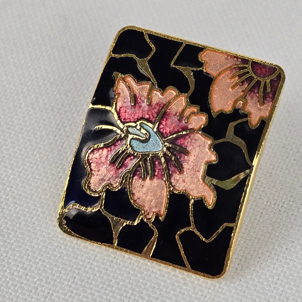 Vintage Cloisonné Enamel Pink Flower Stud Earrings