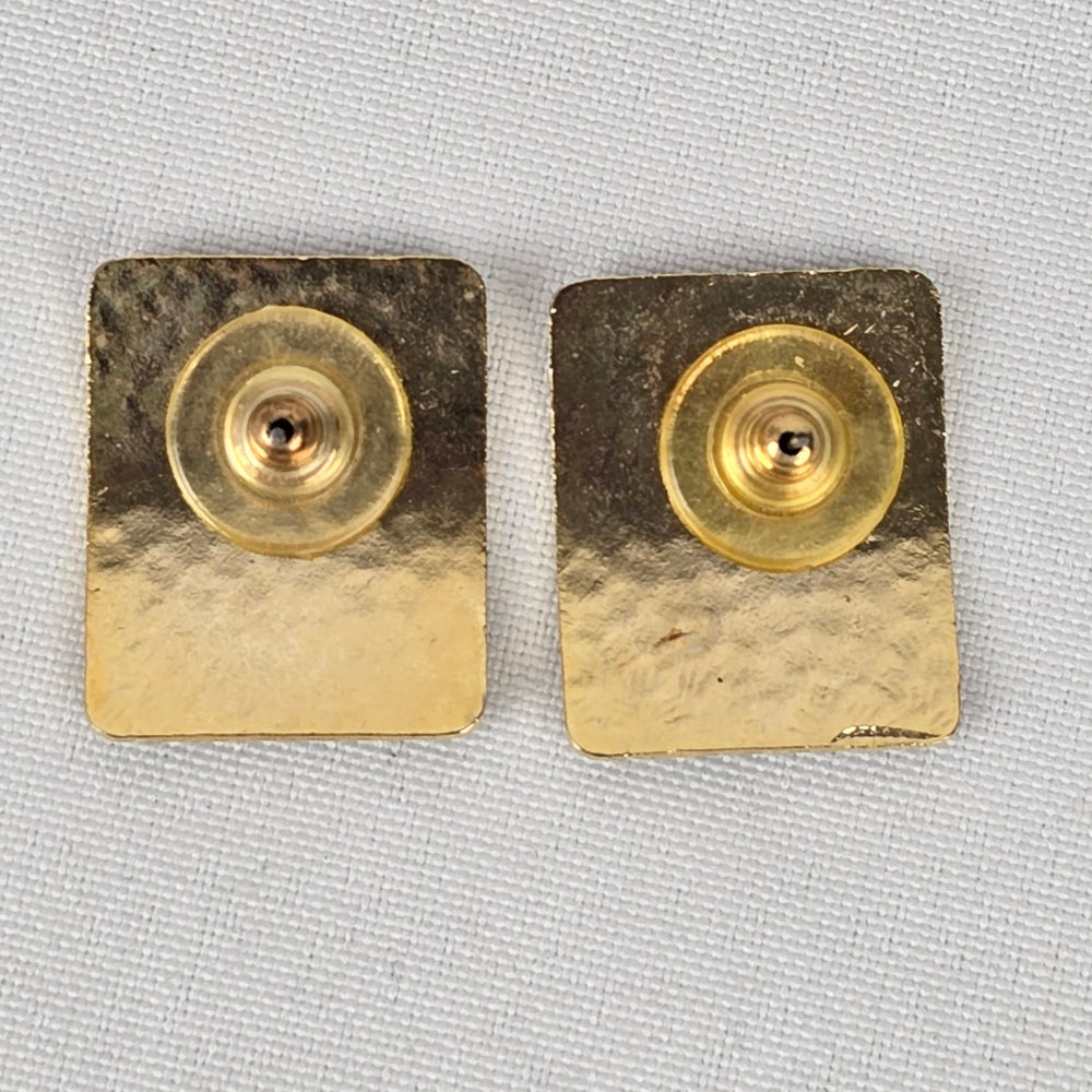 Vintage Cloisonné Enamel Pink Flower Stud Earrings