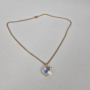 Vintage Gold Tone Faceted AB Glass Pendant Necklace