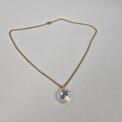 Vintage Gold Tone Faceted AB Glass Pendant Necklace