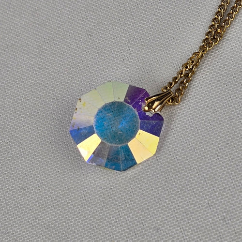 Vintage Gold Tone Faceted AB Glass Pendant Necklace