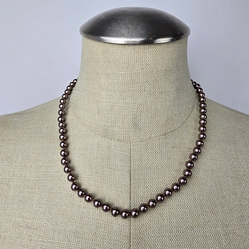Vintage Brown Glass Faux Pearl Hand Knotted Necklace