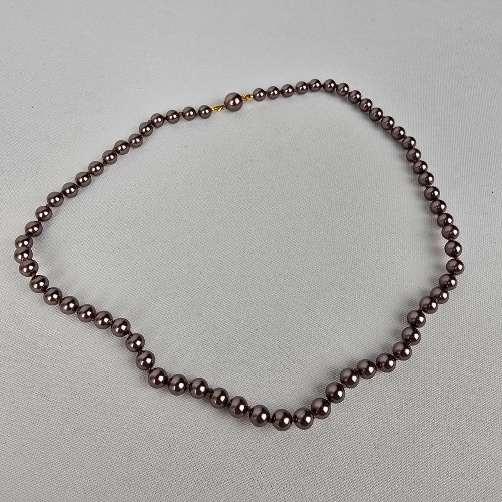 Vintage Brown Glass Faux Pearl Hand Knotted Necklace