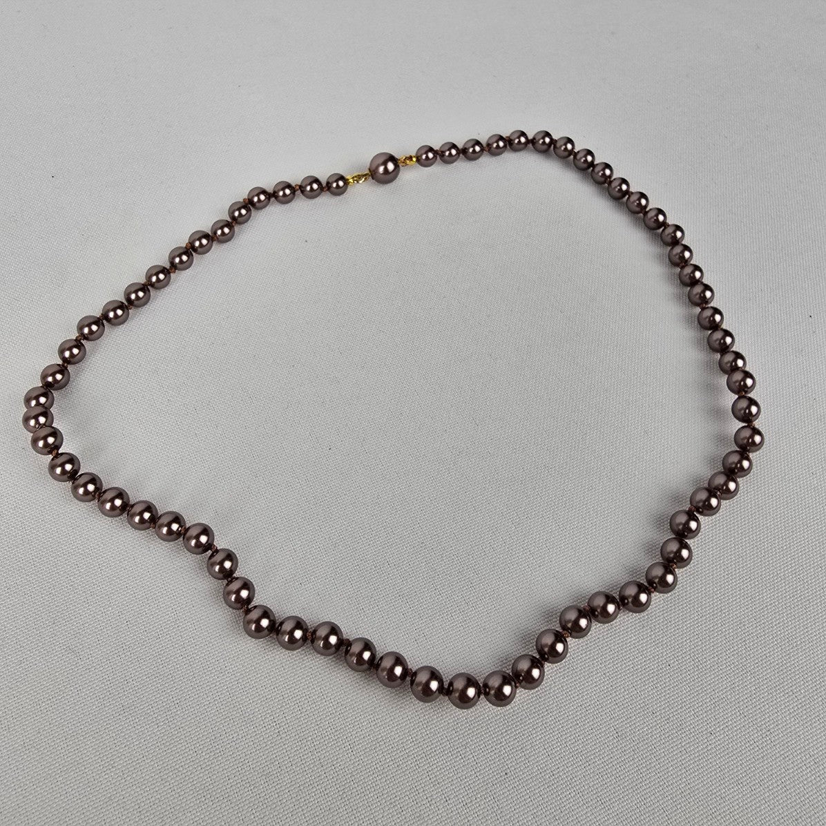 Vintage Brown Glass Faux Pearl Hand Knotted Necklace