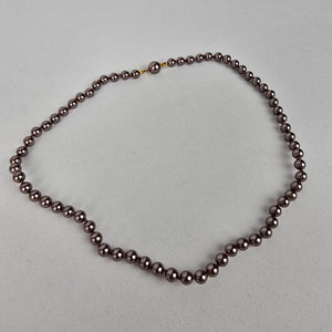 Vintage Brown Glass Faux Pearl Hand Knotted Necklace