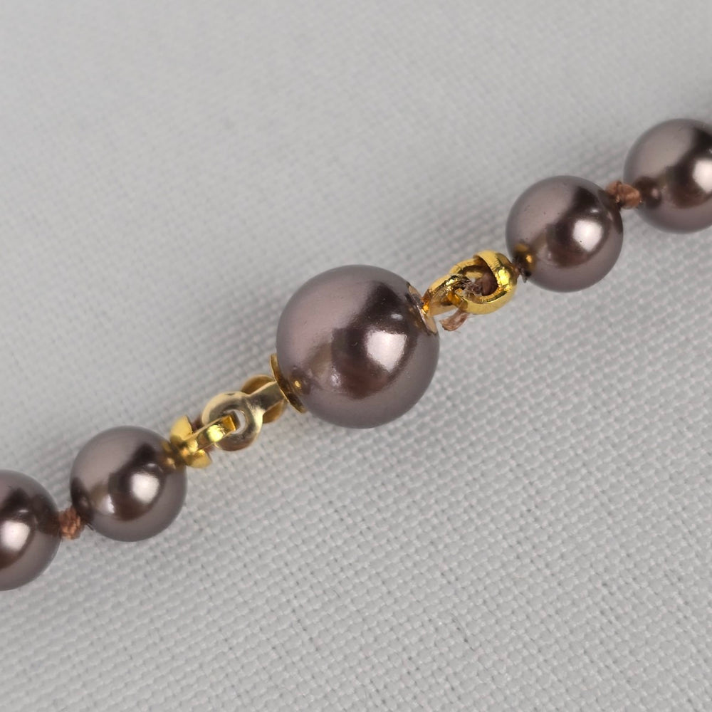 Vintage Brown Glass Faux Pearl Hand Knotted Necklace