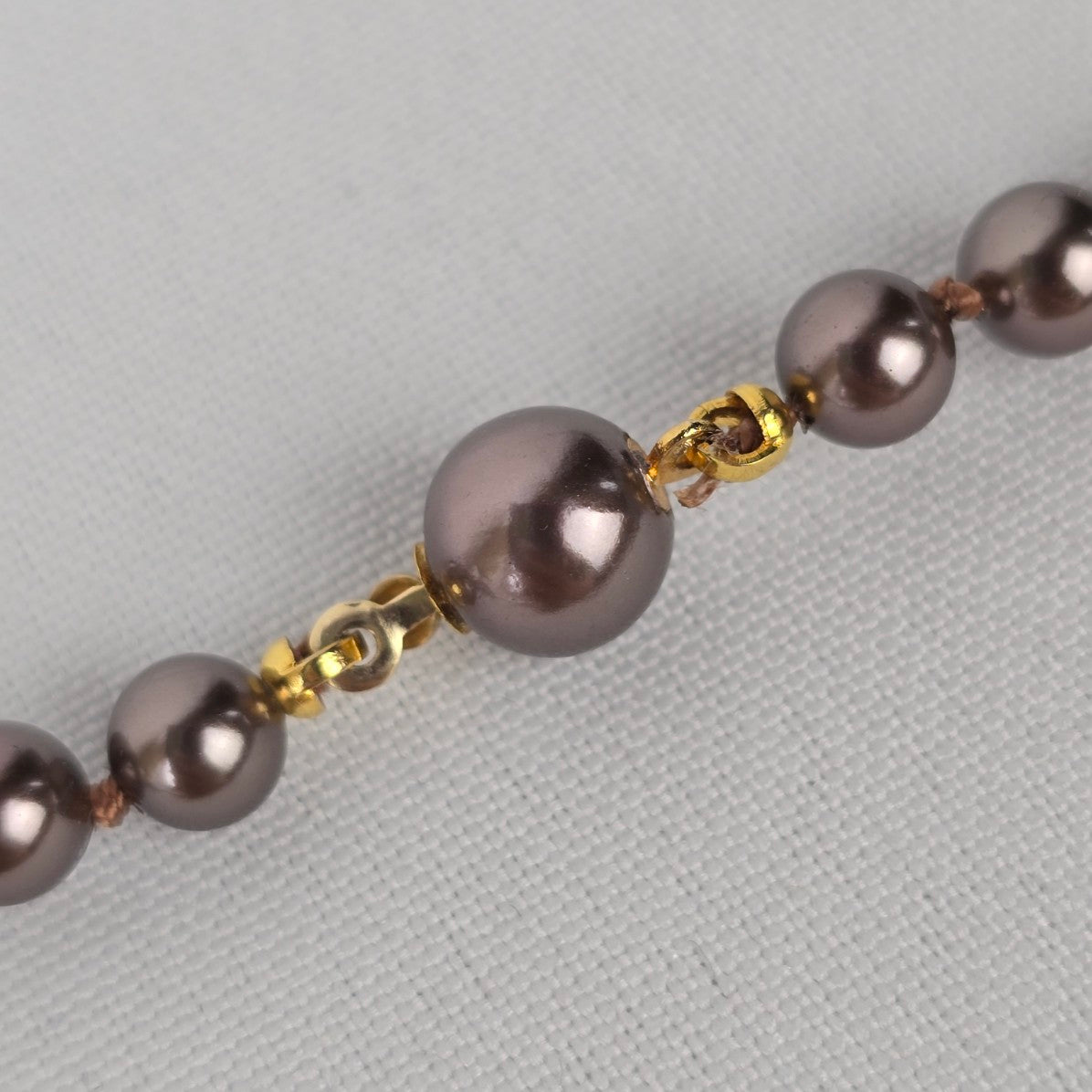 Vintage Brown Glass Faux Pearl Hand Knotted Necklace