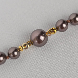 Vintage Brown Glass Faux Pearl Hand Knotted Necklace