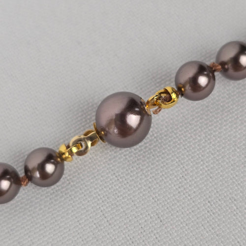 Vintage Brown Glass Faux Pearl Hand Knotted Necklace