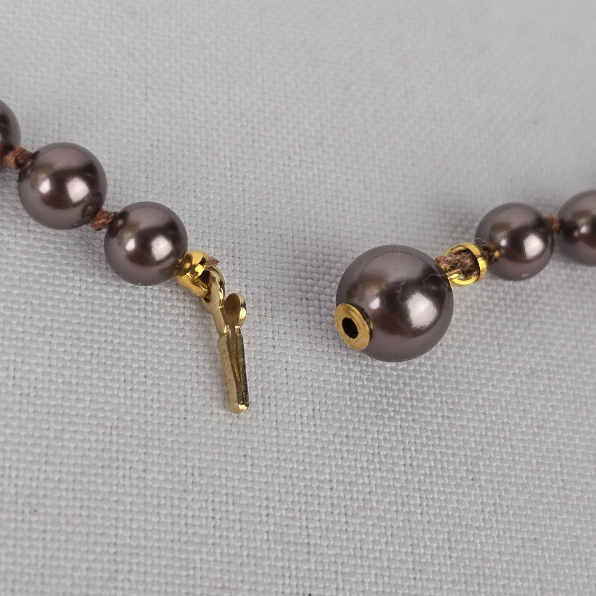 Vintage Brown Glass Faux Pearl Hand Knotted Necklace