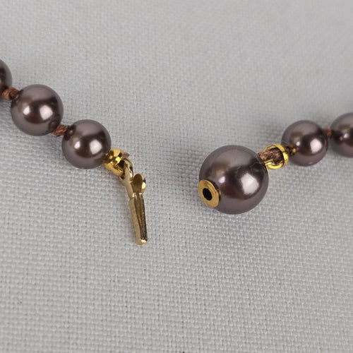 Vintage Brown Glass Faux Pearl Hand Knotted Necklace