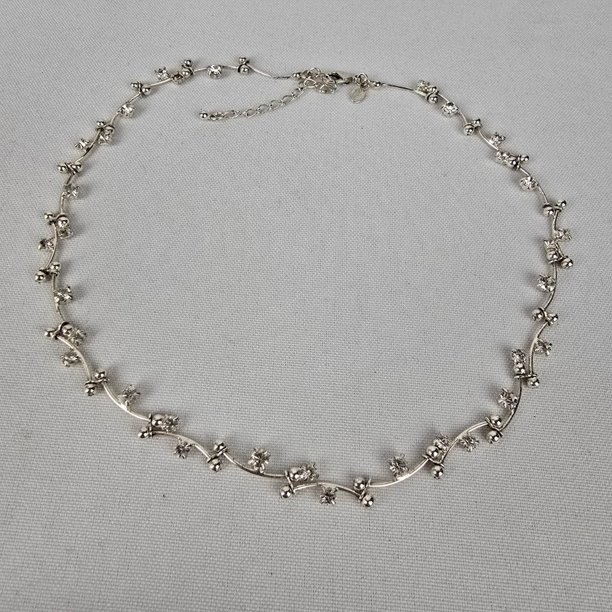 Vintage Monet Silver Floral Rhinestone Collar Necklace