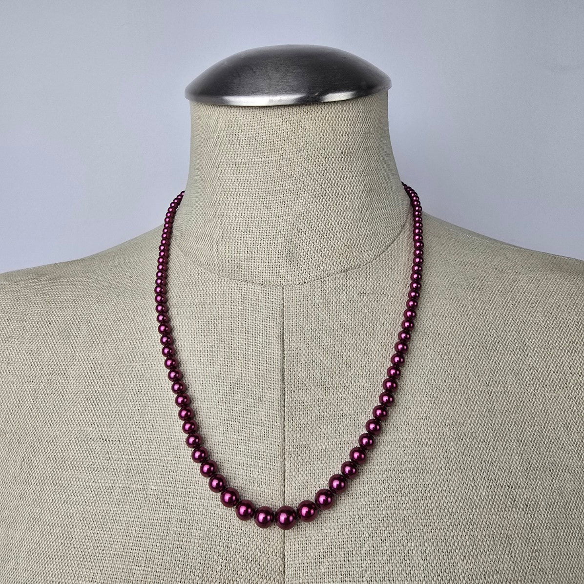 Vintage Purple Glass Faux Pearl Hand Knotted Necklace