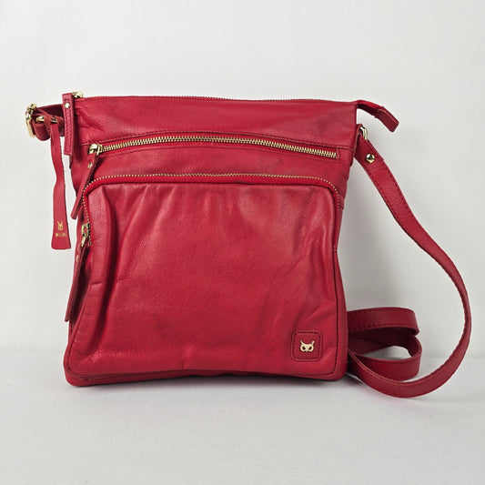 Wise Owl Red Leather Crossbody Purse