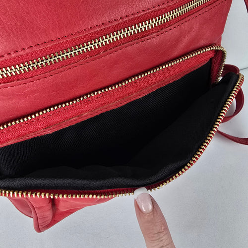 Wise Owl Red Leather Crossbody Purse