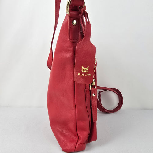 Wise Owl Red Leather Crossbody Purse