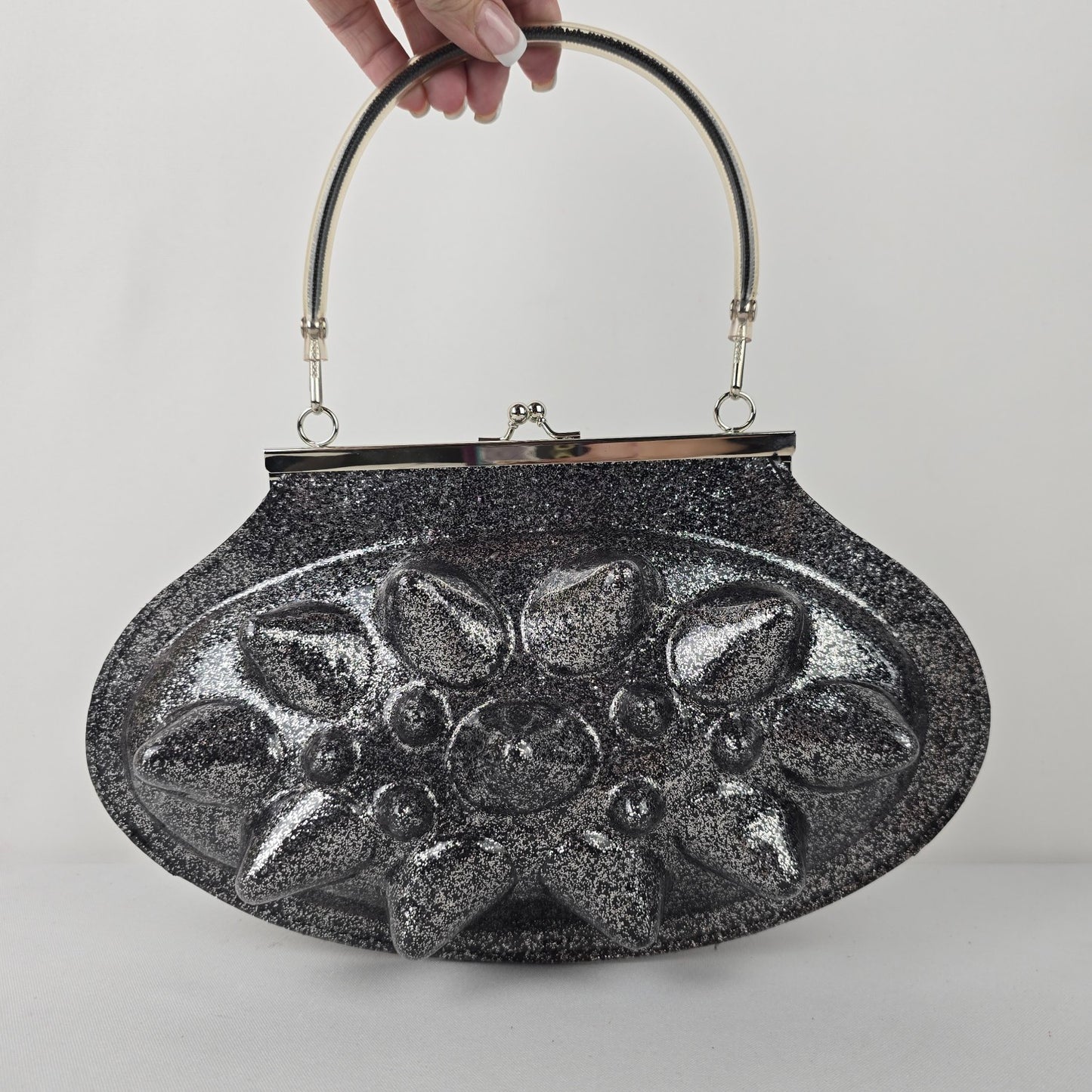 Silver & Black Metallic Spikey Clutch Purse