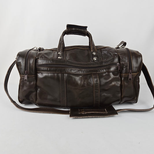 Vintage Brown Leather Duffle Bag