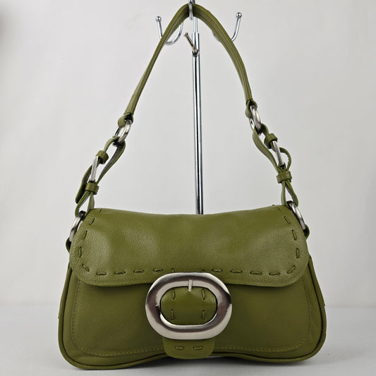 Santi Green Leather Baggett Shoulder Purse