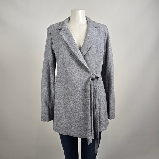 Blue Sky Grey Wool Tie Front Blazer Jacket Size M