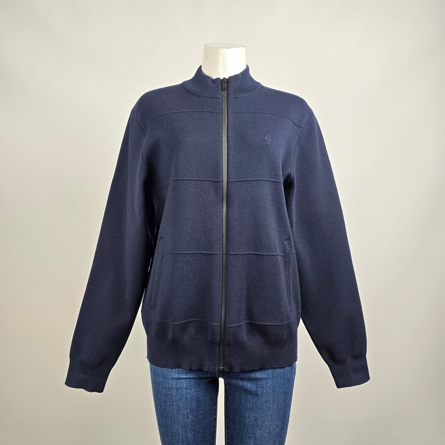 Robert Graham Blue Cotton Knit Zip Up Cardigan Jacket Size M/L