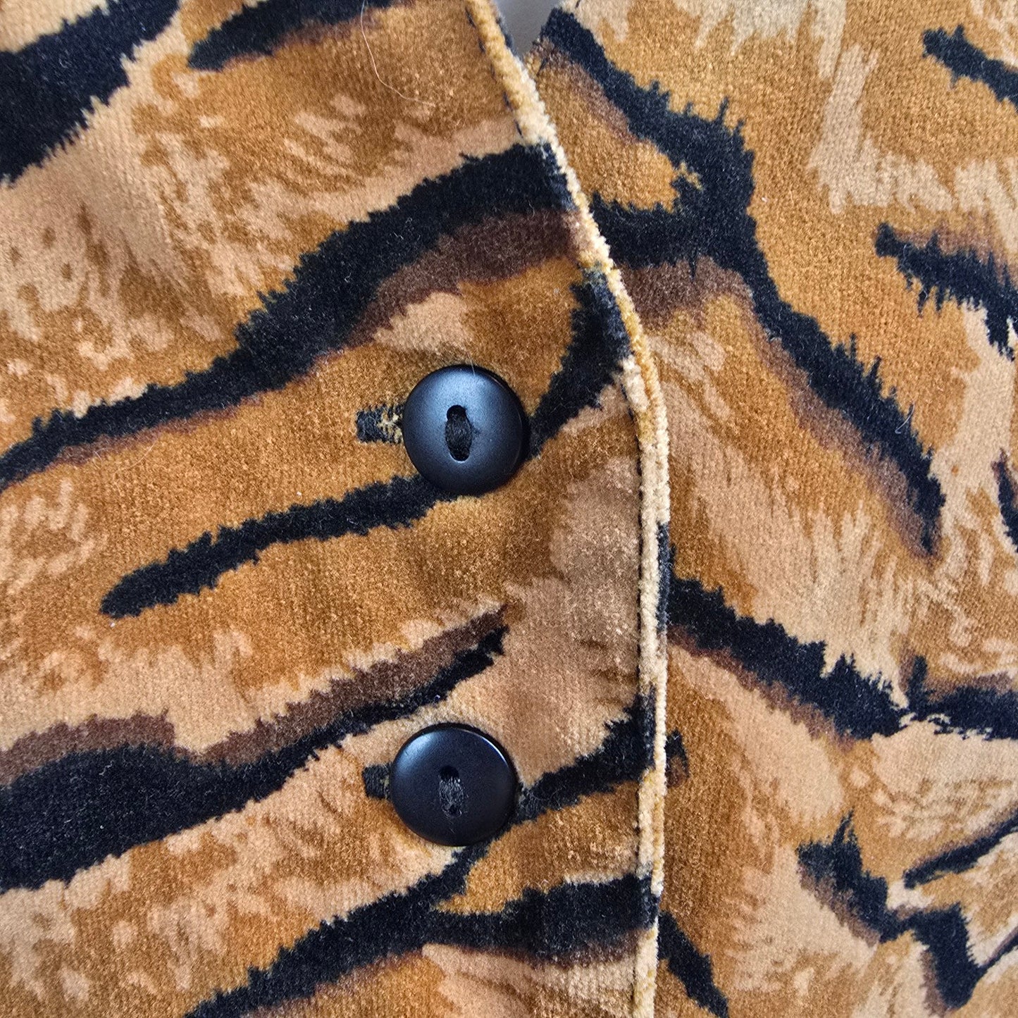 Vintage Karen Scott Brown Tiger Print Button Up Vest Size S