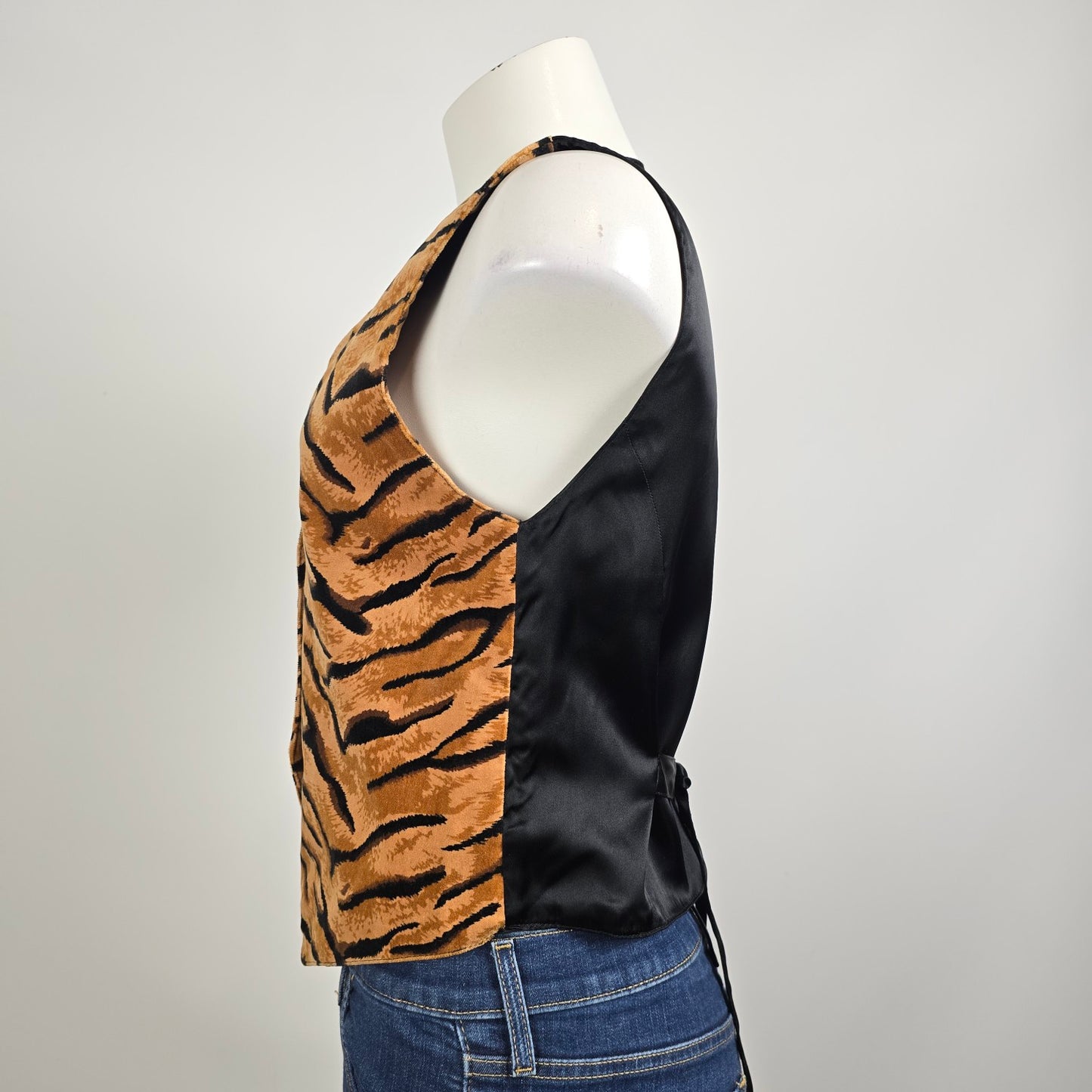 Vintage Karen Scott Brown Tiger Print Button Up Vest Size S