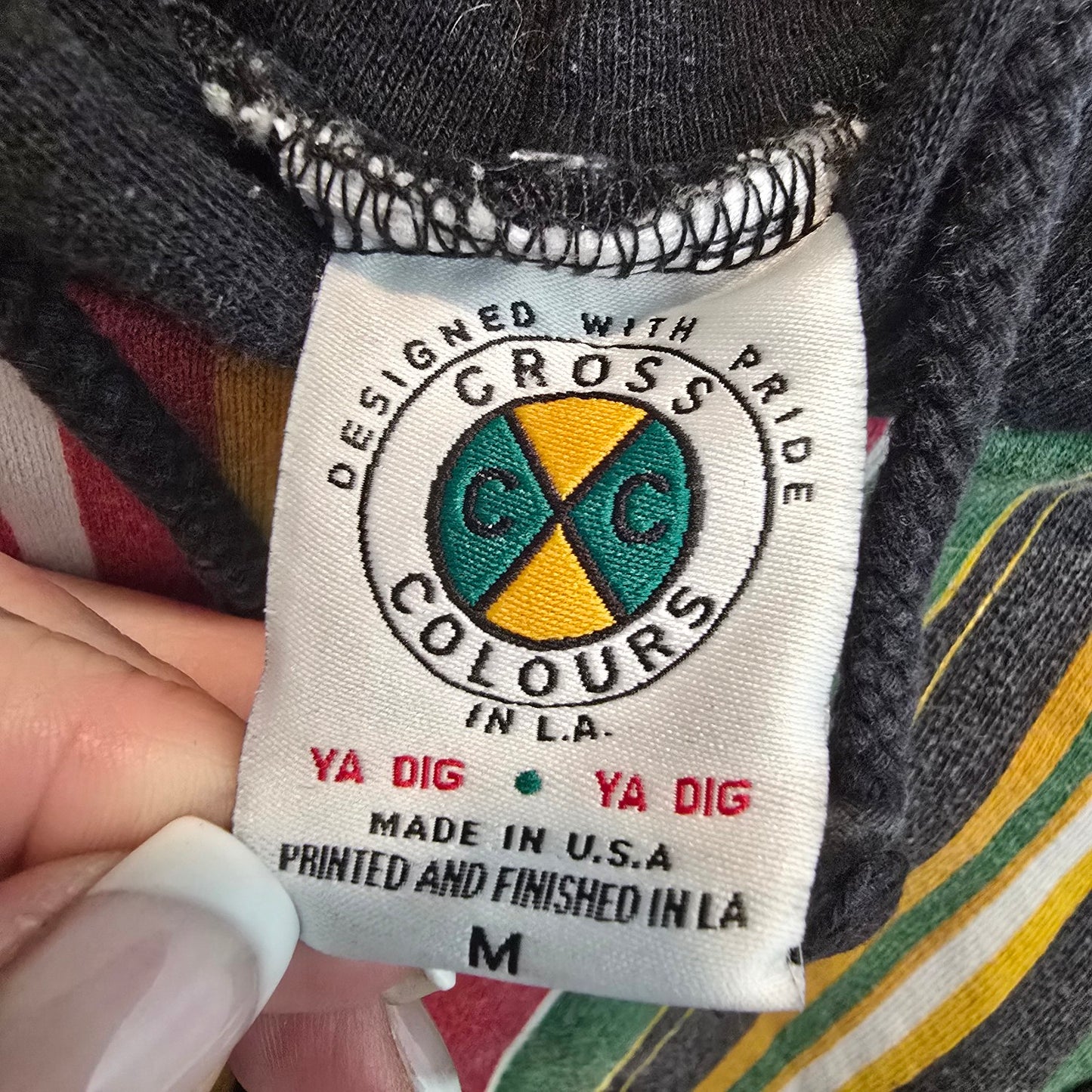 Vintage Cross Colours Cropped Hoodie Striped Hip Hop Sweatshirt Size M