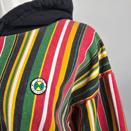 Vintage Cross Colours Cropped Hoodie Striped Hip Hop Sweatshirt Size M